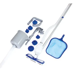 il KIT PULIZIA PISCINE BESTWAY è composto da: Manico telescopico cm 279, Tubo aspirazione 6m 32mm, skimmer e retino