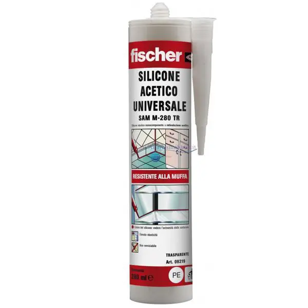 Silicone Acetico di Colore Bianco da 280 ml, Marca Fisher Resiste a muffa ed invecchiamento.