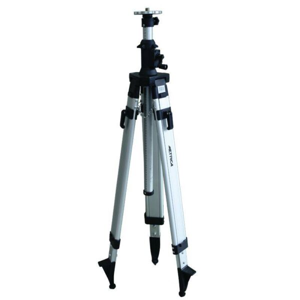 Cavalletto treppiede di sostegno ad elevazione per livella laser metrica regolabile in altezza da 95 a 195 cm mediante cremagliera graduata.