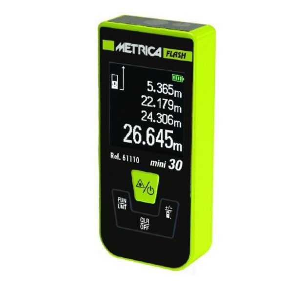 misuratore laser di Marca Metrica con Schermo ad alta visibilità e funzione Autospegnimento.