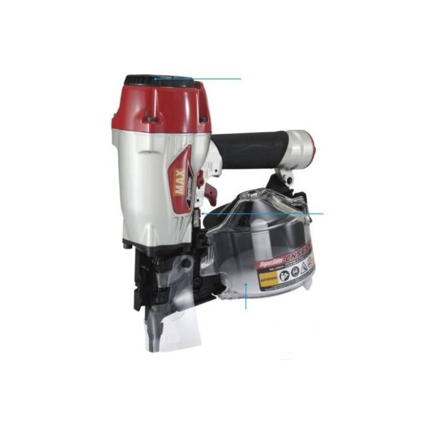 Spara chiodi pneumatica ad aria modello cn565 di marca max con meccanismo anti-doppio colpo.