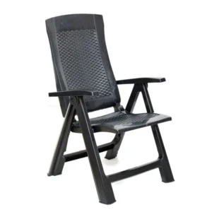 Poltrona da giardino gold in plastica di marca progarden di colore antracite con effetto rattan.