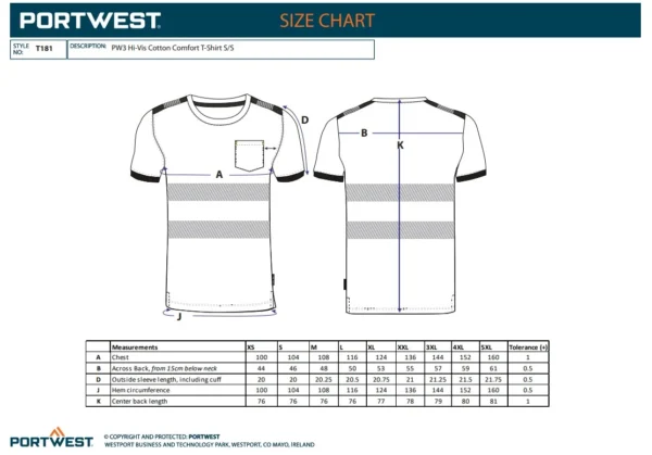 tabella taglie maglie portwest