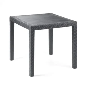 Tavolo giardino in resina effetto rattan quadrato 79x79 componibile di colore antracite.