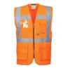 Gilet alta visibilità lavoro con apertura frontale zip e sette tasche ampie.