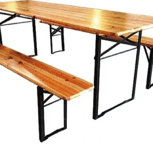 Set con Tavolo e Panche Pieghevoli da Giardino con Finitura ad olio e Struttura in ferro verniciato.