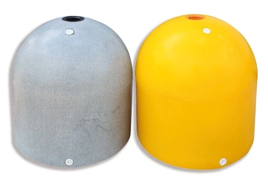 Panettoni stradali in plastica di colore giallo o grigio con foro per palo da 58 mm. Pesano 5 kg.