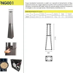 Fungo riscaldante funzionante a pellet con kit batteria 12v per ambienti esterni da 7kw