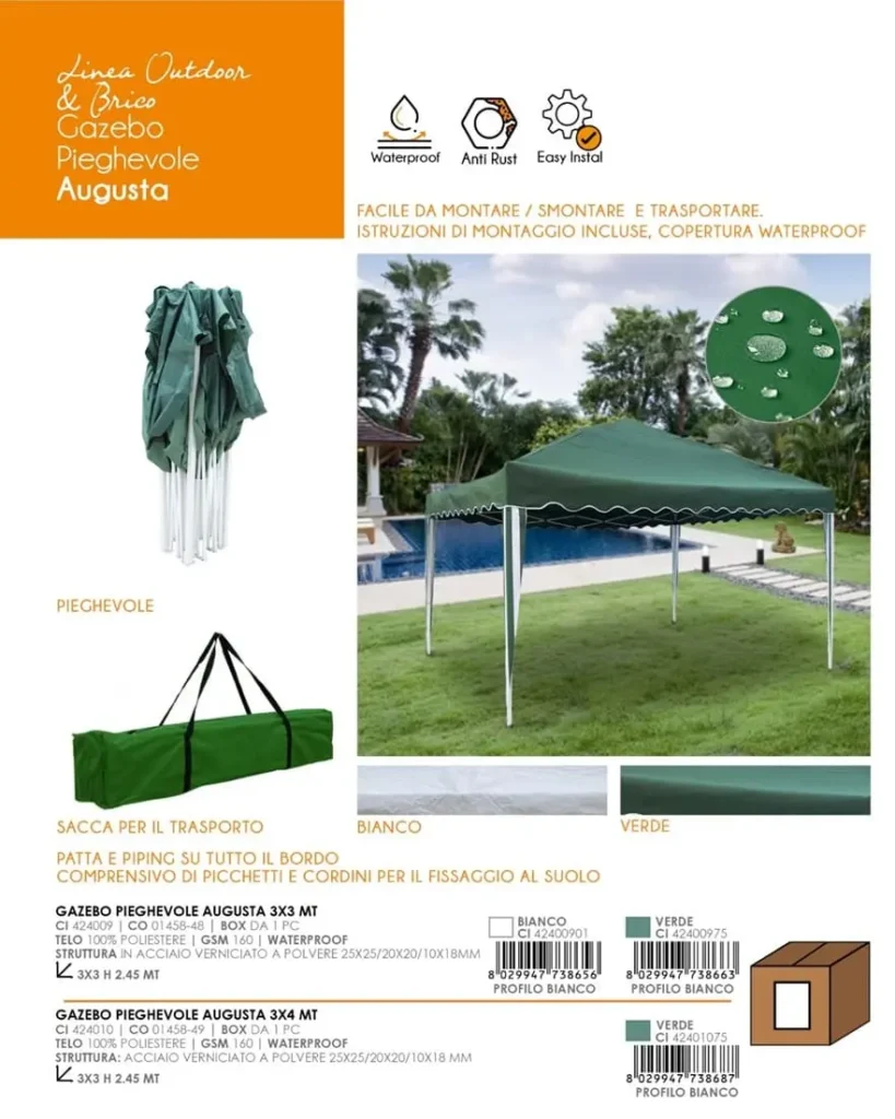 Gazebo Pieghevole Alluminio 3x3 o 3x4 Facile da Montare, Smontare e Trasportare.