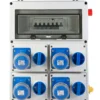 Quadro Elettrico per Esterno di marca VB con 4 prese interbloccate monofase e pulsante di sicurezza.