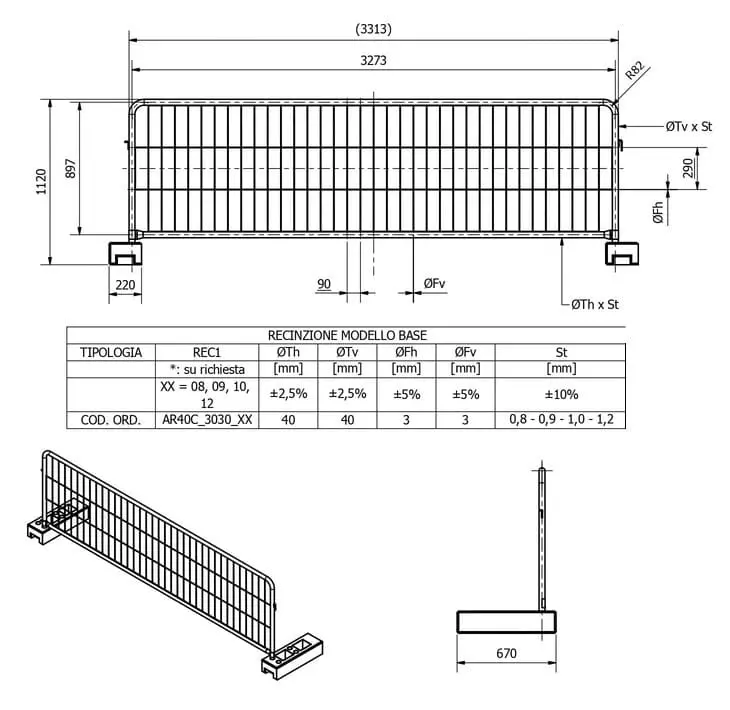 Recinzioni metalliche basse per cantiere "tuttotondo" modello all'round 340x112